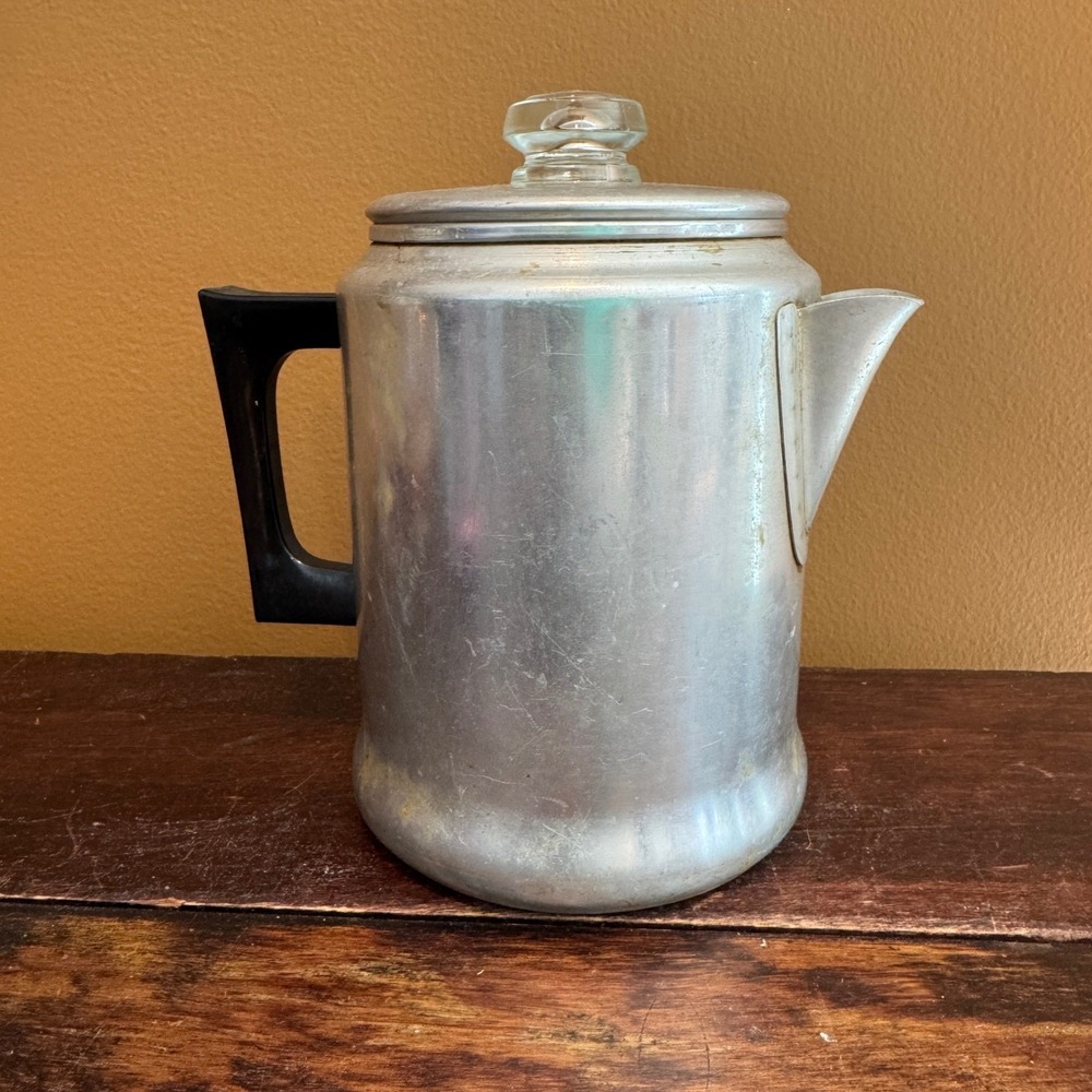 Vintage Aluminum 7 Cup Coffee Percolator Black Handle Glass Top Camping‎ Kitchen